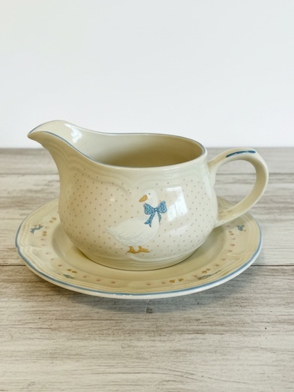 Vintage Brockoven Stoneware Goose Gravy Boat & Saucer Plate Aunt Rhody